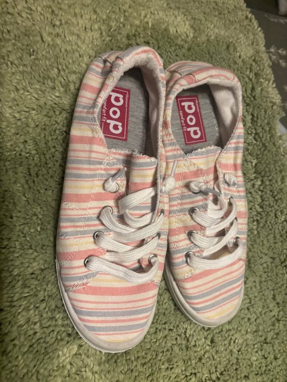 ED Ellen DeGeneres Highbar (POP) Pastel Striped Canvas Sneakers Women’s Size 9M